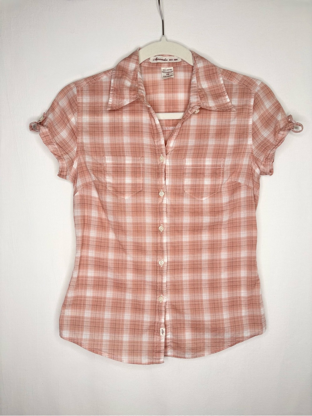 Abercrombie & Fitch Pink Plaid Short-Sleeve Button-Down Shirt